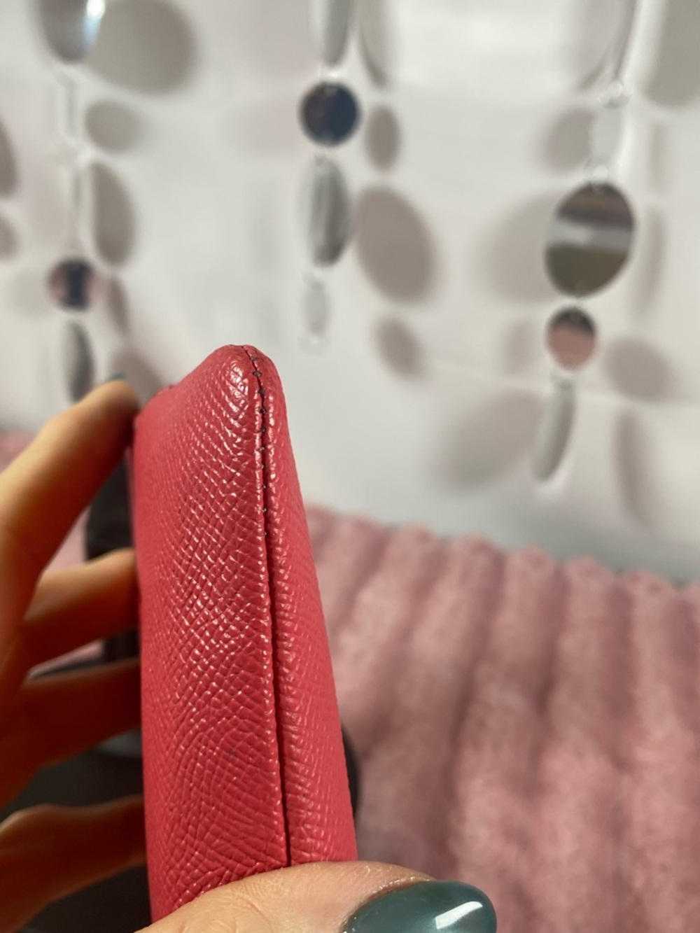 Coach Coral/Pink Pebbled Leather Wristlet with Gold Logo - Picture 5 of 8